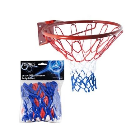 Купить Сетка баскетбольная Torres, нить 4 мм, бело-сине-красная в Новозыбкове 